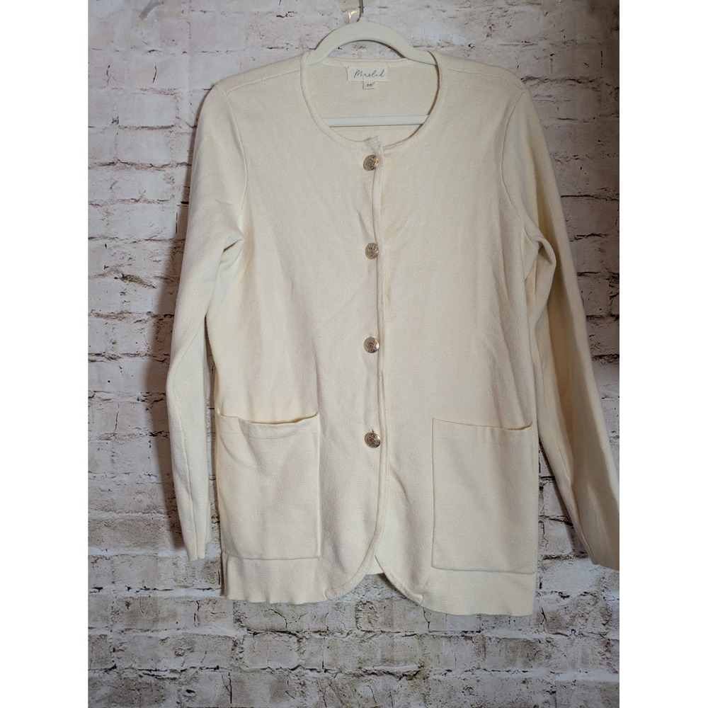 Marled Coquette Cardigan Medium In Light Buttercream Soft Girl Gold Buttons